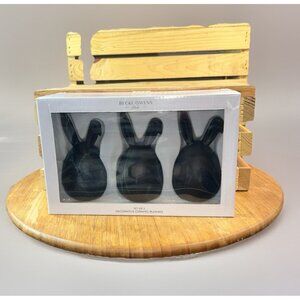 Set 3 BECKI OWENS Blue VEIN MARBLE Charcoal 6" BUNNY RABBIT FIGURES Ceramic New